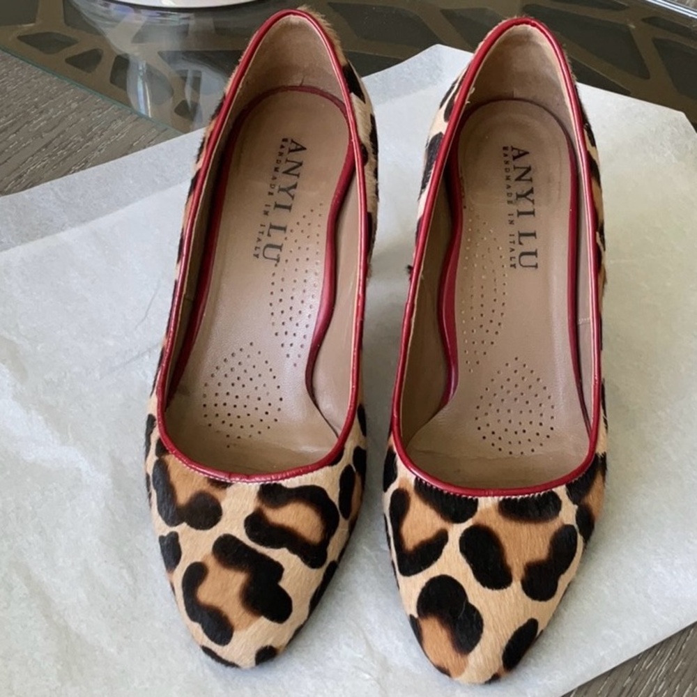 ANYI LU Leopard Faux Fur with a Red Trim High heel shoe .